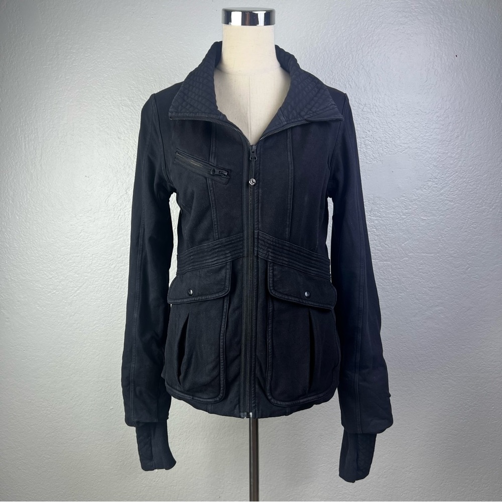 Lululemon Women Black Full Zip Cotton Pocket Athletic Jacket Size 10